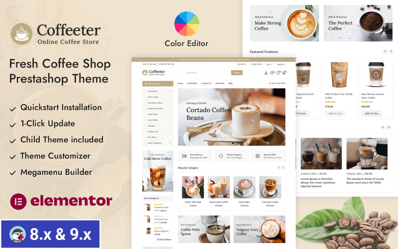 Coffeeter - Prestashop Responsive Theme für einen frischen Coffee Shop