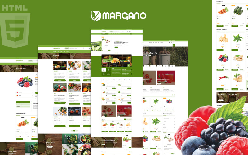 Margano organikus gyümölcsök és zöldségek HTML5 webhelysablonja