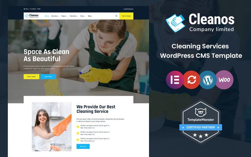 Motyw WordPress Cleanos — usługi sprzątania