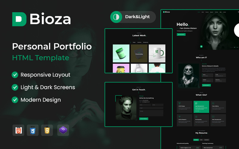 Šablona HTML5 vstupní stránky osobního portfolia Bioza