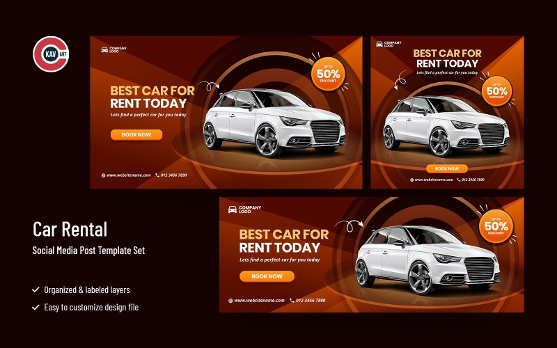 Car Rental Promotion Social Media Banner Set