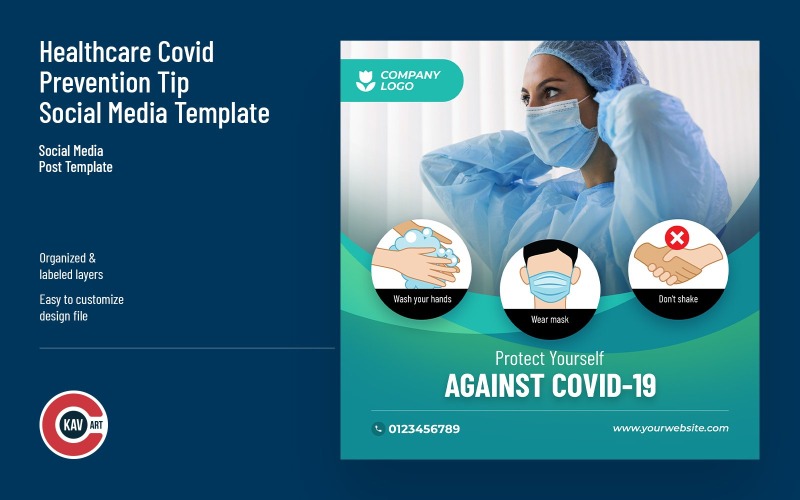 Egészségügyi Covid-megelőzési tipp közösségi média sablon