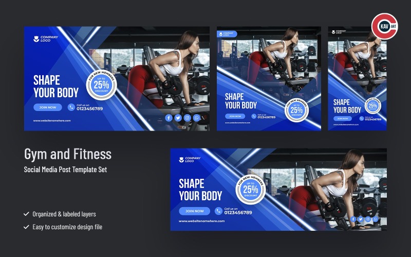 Fitnessstudio und Fitness-Social-Media-Banner-Set