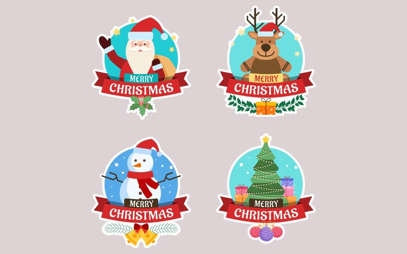 Kerstgroet Illustratie Sticker Set