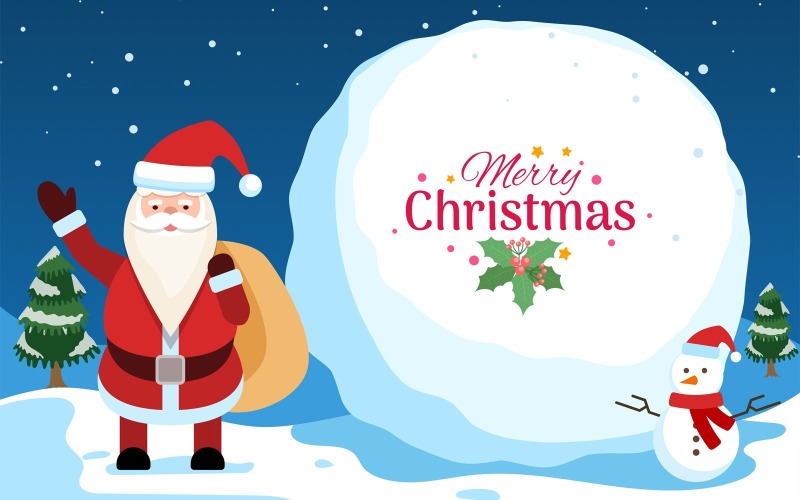 Noel Baba ve Kardan Adam ile Noel şenlikli illüstrasyon