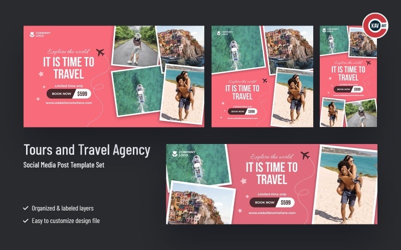 Tours And Travel Agency Social Media Banner Set