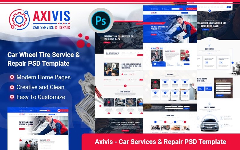 Axivis - Araba Tekerleği Lastik Tamir Servisi PSD Şablonu