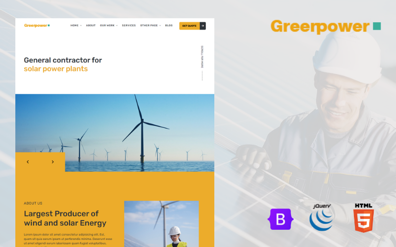 Greenpower multipurpose solar energy bootstrap html template