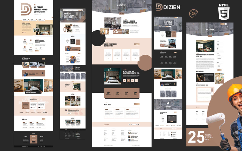 Modelo de Site HTML5 de Design de Interiores Elegante Dizien