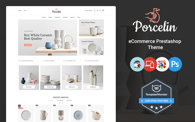 Porcelin - 艺术和陶瓷商店 PrestaShop 主题