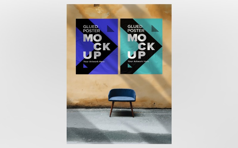 Glued Crumpled Poster Mockup with shadow overlay