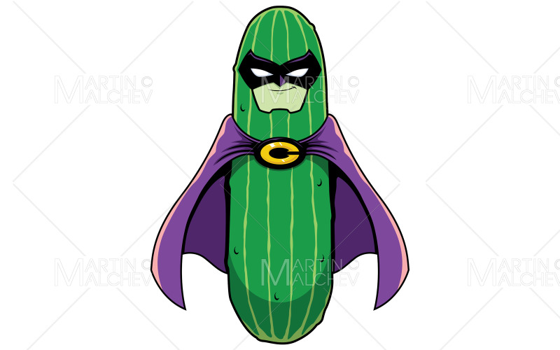 Illustrazione di vettore della mascotte del supereroe del cetriolo