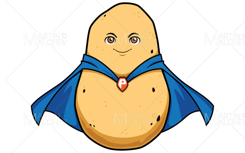 Patates Süper Kahraman Maskot Vektör Çizim