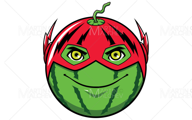 Wassermelone, Superheld, Maskottchen, Vektor, Illustration