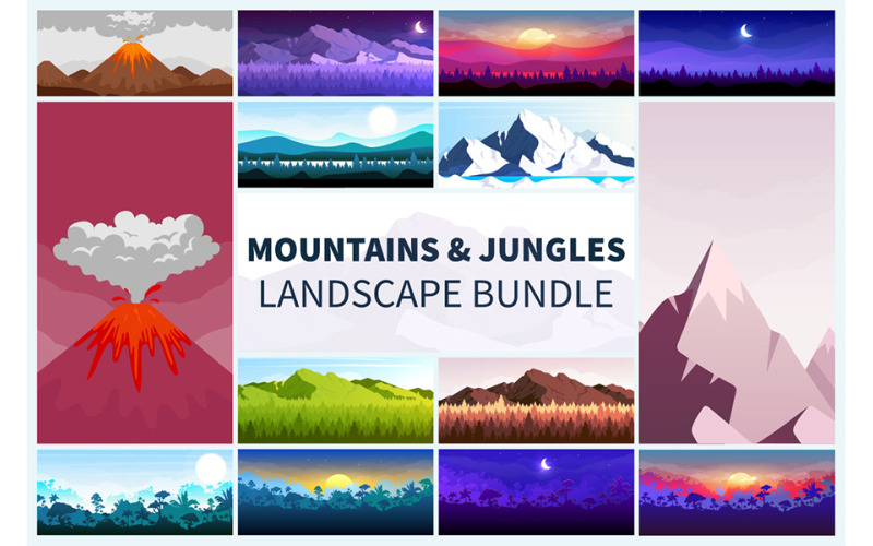 Berg Och Djungler Landskap Illustration Bunt