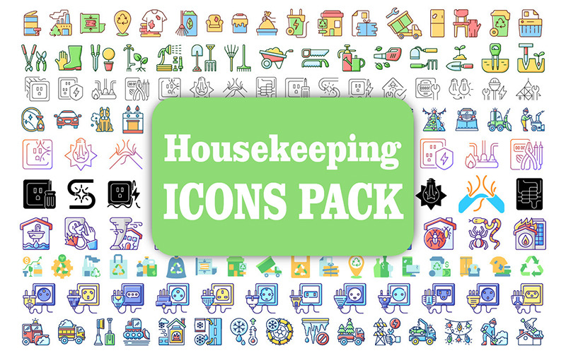 Pack d'icônes d'entretien ménager. 22 jeux d'icônes dans différents styles vectoriels