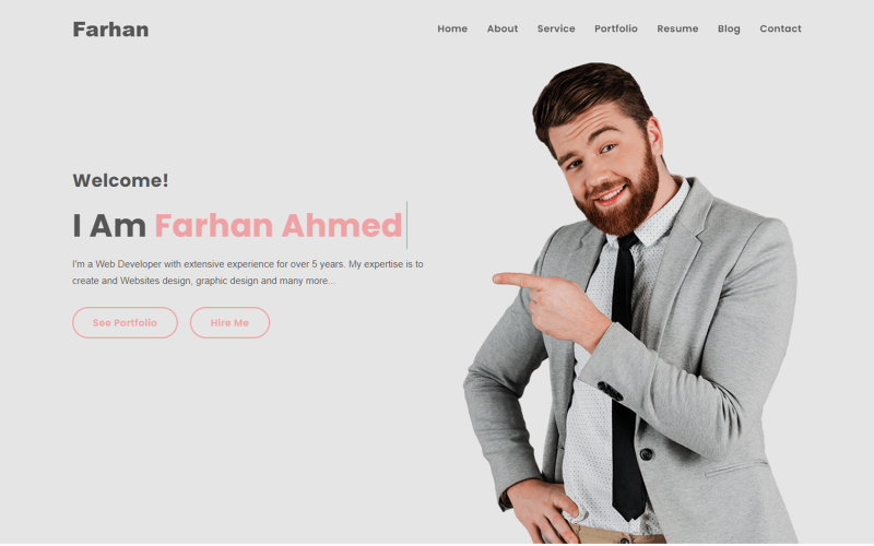 Farhan Personal Portfolio HTML5 målsidamall