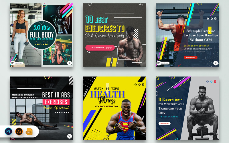 Gym and Fitness Social Media Post Templates - TemplateMonster