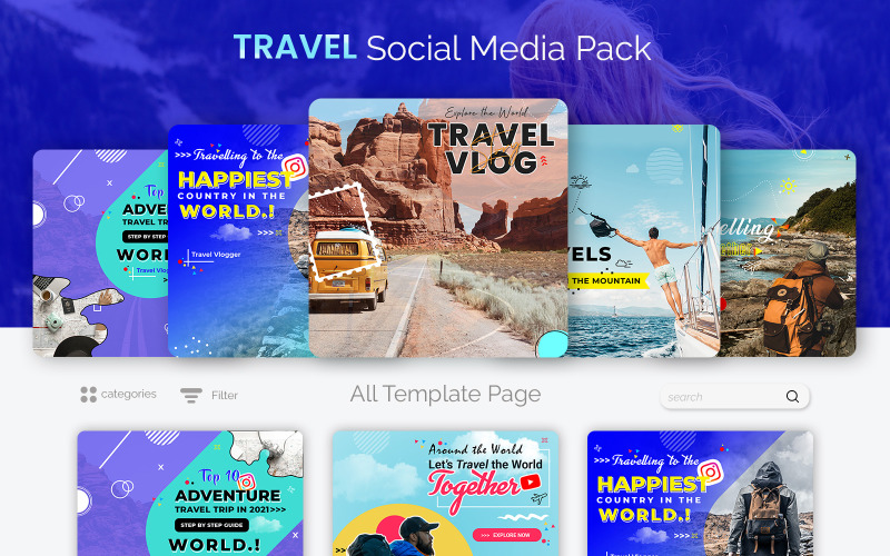 Plantillas de publicaciones en redes sociales de viajes y viajes