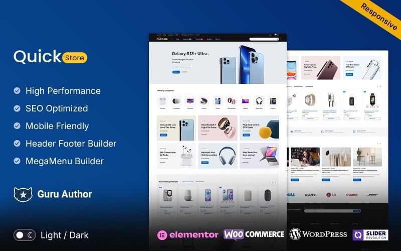 Quickstore – магазин электроники и мега-магазина, универсальный магазин Elementor WooCommerce