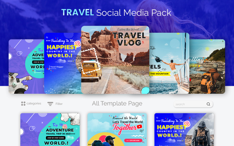 Szablony postów w mediach społecznościowych o podróżach i wycieczkach