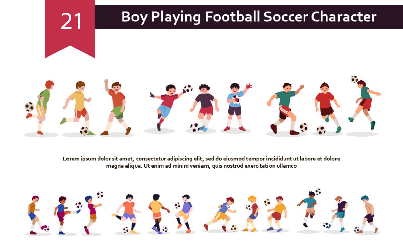 21 Junge, der Fußball-Fußball-Charakter spielt