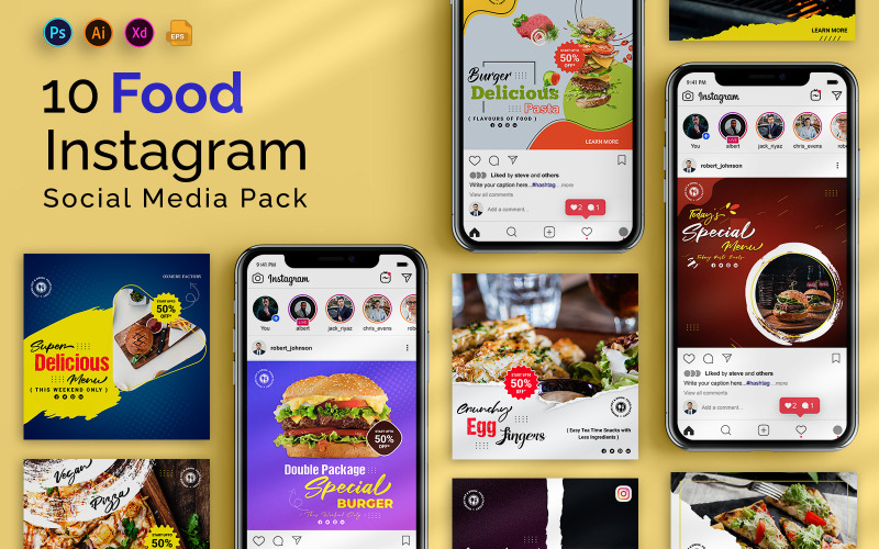 Plantilla de publicaciones de Instagram en redes sociales de alimentos