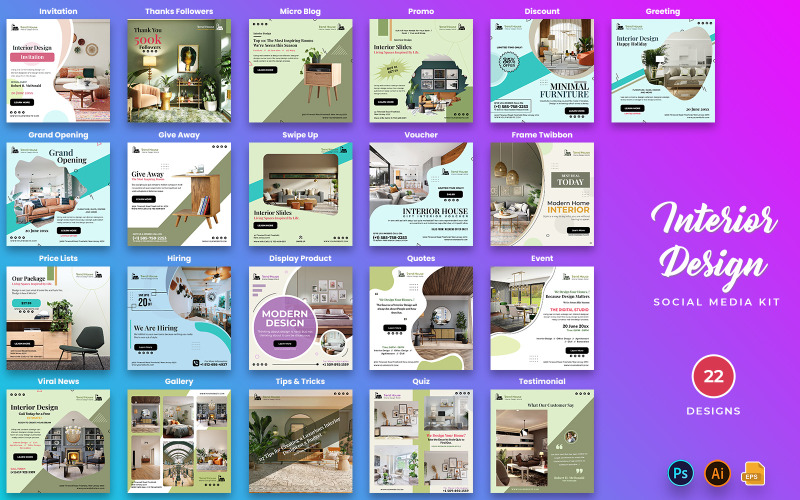 Interior Design Social Media Kit #252266 - TemplateMonster