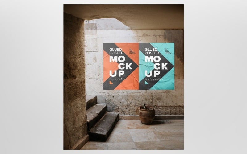 Mockup de Póster en Papel Pegado, Efecto Arrugado y Arrugado