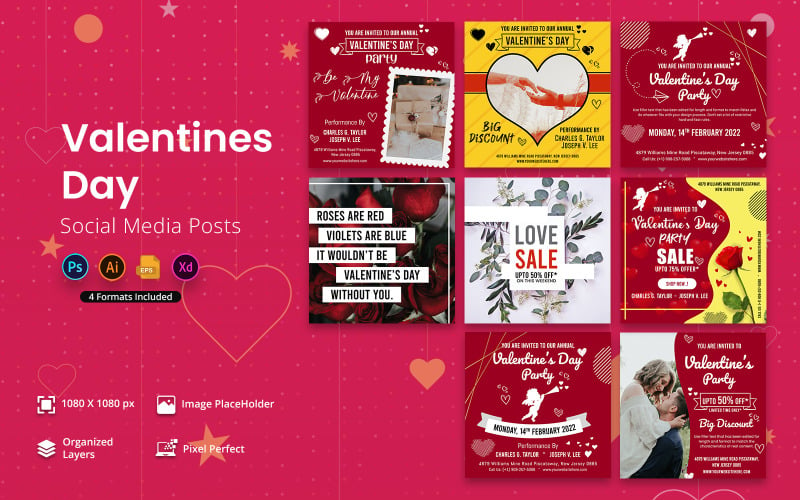Plantillas de publicaciones de Instagram para redes sociales del Día de San Valentín