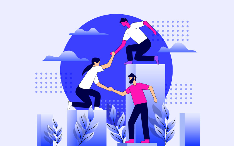 Travailleur s'entraidant pour les affaires grandir vecteur de concept d'illustration gratuit