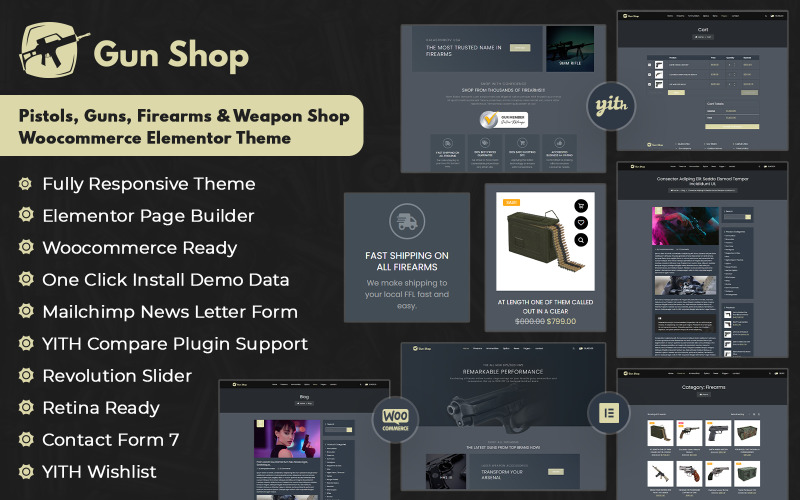 BulletCrew - 手枪、枪支、枪支和武器商店 Woocommerce Elementor 主题