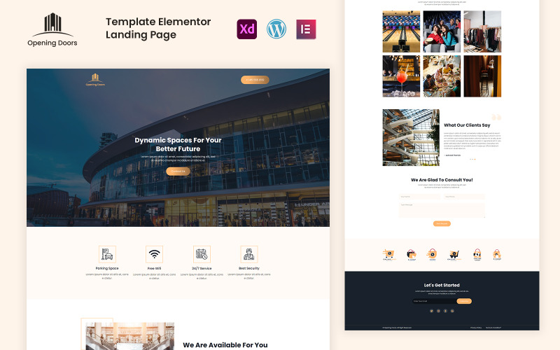 Drzwi otwierane - Centrum handlowe Elementor Landing Page