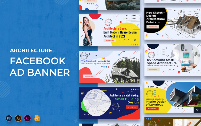 Banners publicitarios de Facebook de diseño de arquitectura