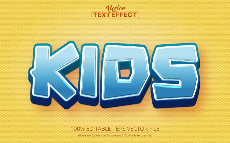 Діти - текстовий ефект для редагування, стиль тексту синього кольору мультфільму, графічна ілюстрація