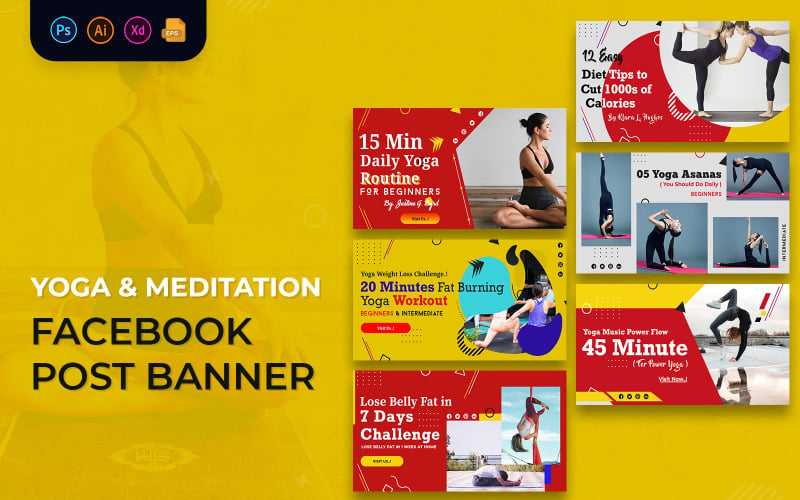 Modèle de bannières publicitaires Facebook pour le yoga et la méditation