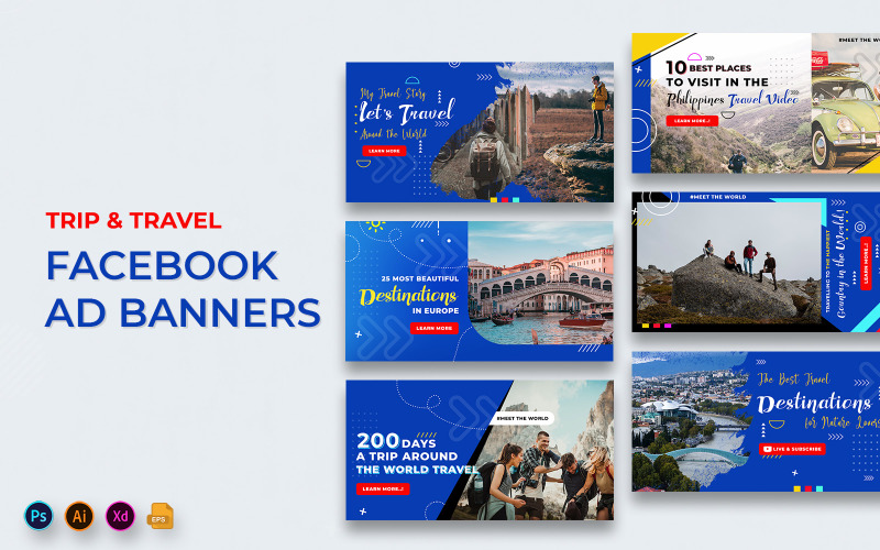 Trip and Travel Facebook-Werbebanner-Vorlage