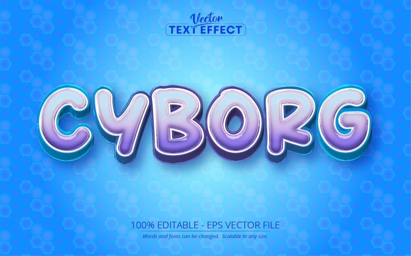 Cyborg - bewerkbaar teksteffect, blauw en honingraatpatroon Cartoon tekststijl, grafische illustratie