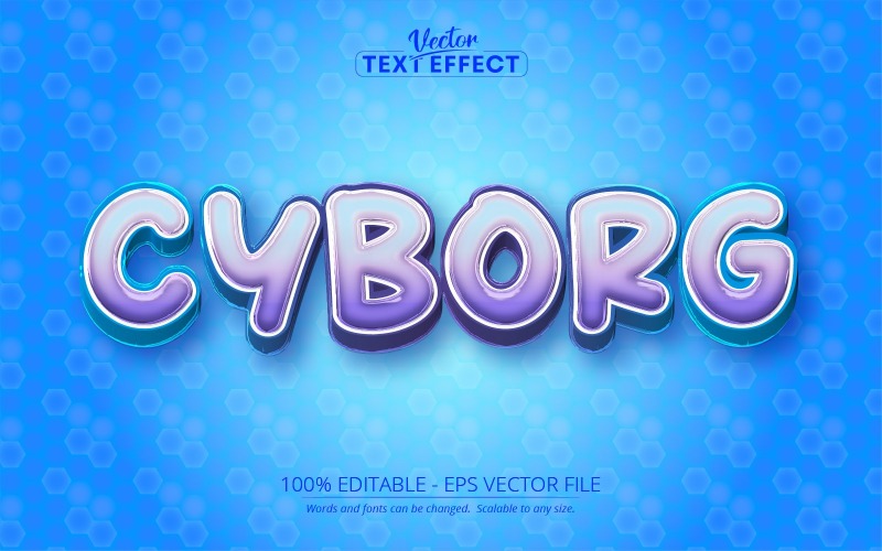 Cyborg – upravitelný textový efekt, modrý a voštinový vzor kreslený styl textu, grafická ilustrace