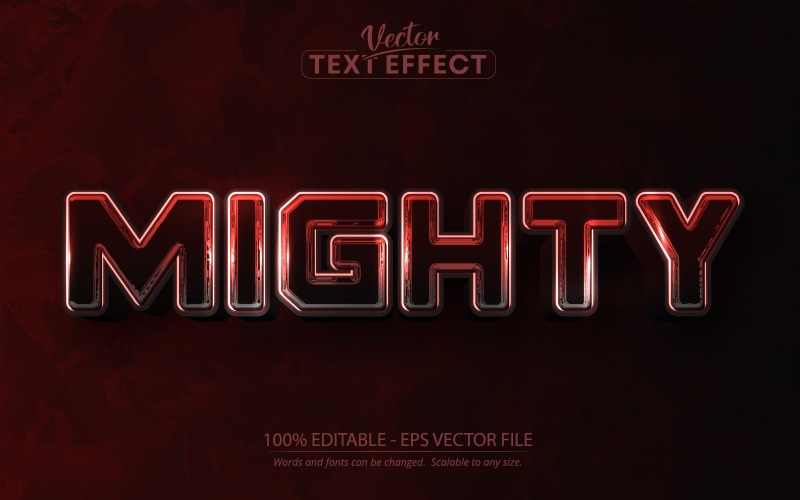 Mighty – szerkeszthető szöveghatás, fém és barna színű szövegstílus, grafikus illusztráció