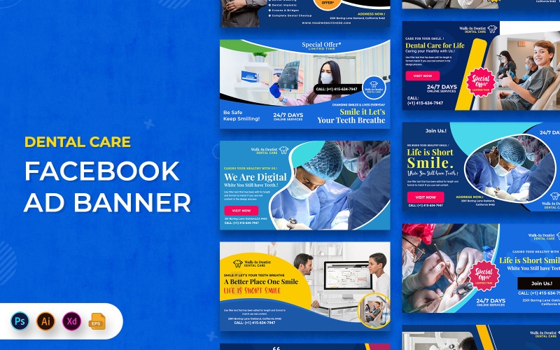 Plantilla de banners publicitarios de Facebook para cuidado dental y médico