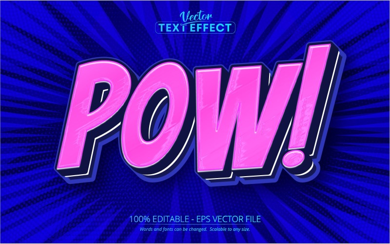 Pow - редактируемый текстовый эффект, синий и розовый мультяшный стиль текста, графическая иллюстрация