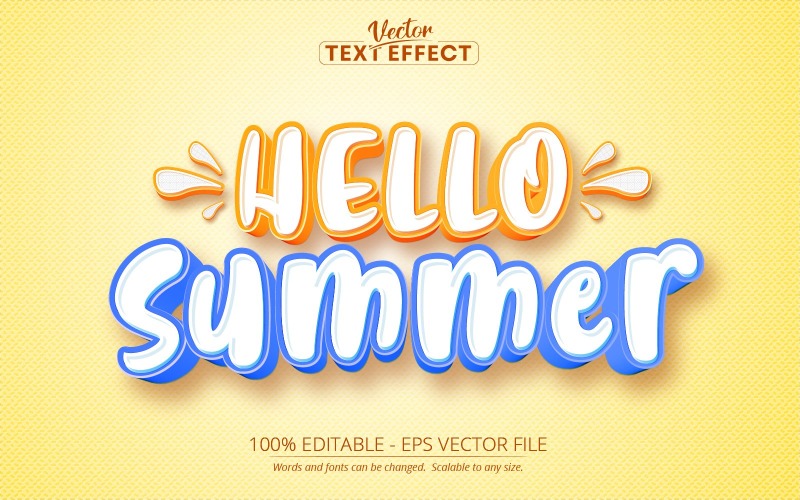 Witaj lato - edytowalny efekt tekstowy, styl tekstu w kolorze żółtym i niebieskim, ilustracja graficzna