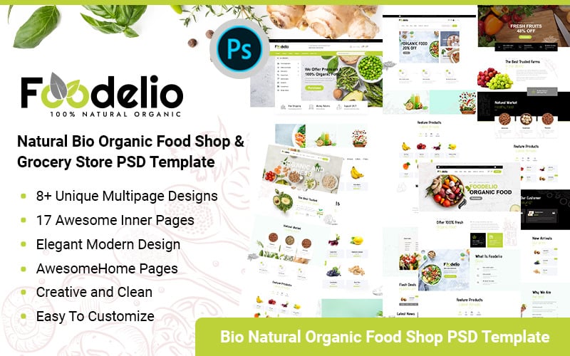 Foodelio – Natural Bio Organic Food Shop Grocery Store PSD Template