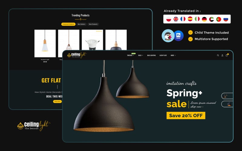 Beleuchtung - Moderne Lampe, Beleuchtung Online-Shop PrestaShop Theme
