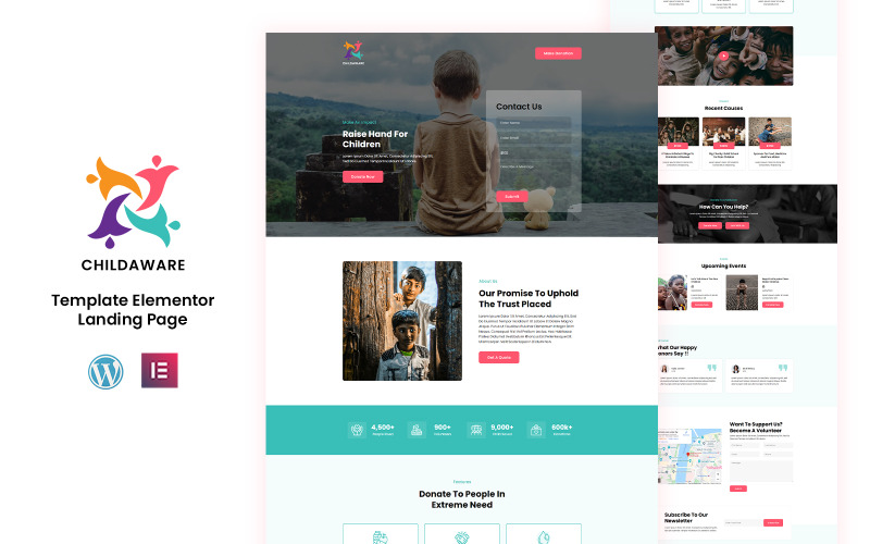 ChildAware – nevládní organizace a šablona vstupní stránky Trust Elementor
