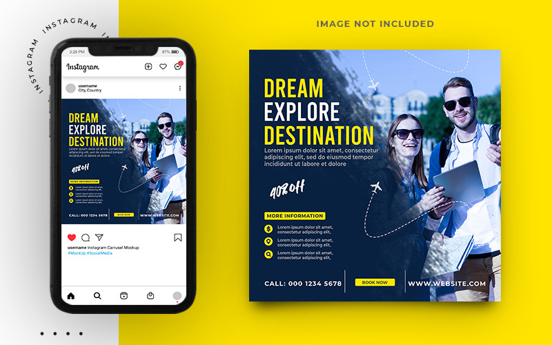 Дизайн шаблона поста в социальных сетях агентства путешествий и туров