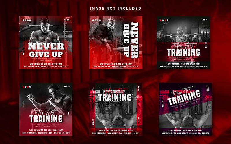Gym And Fitness Social Media Instagram Posts Banners Collection Set Template