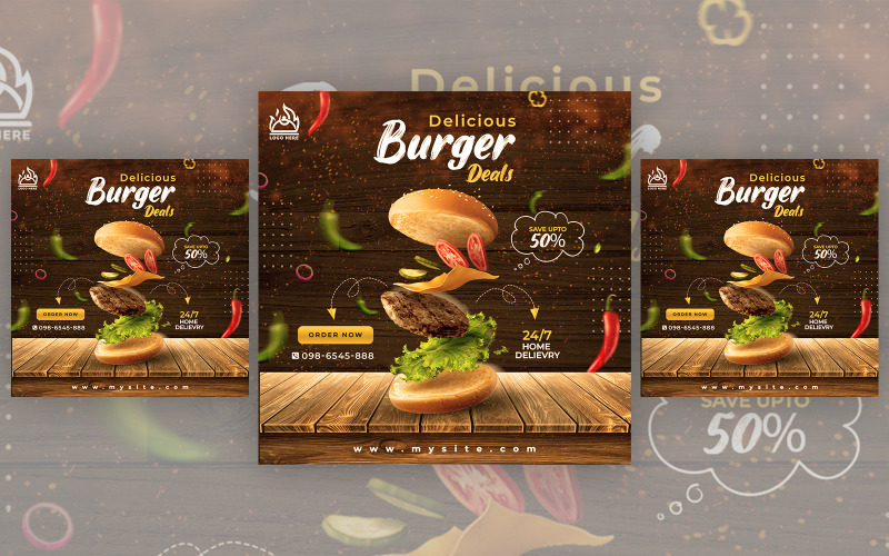Köstlicher Burger und Werbeartikel Instagram Post Social Media
