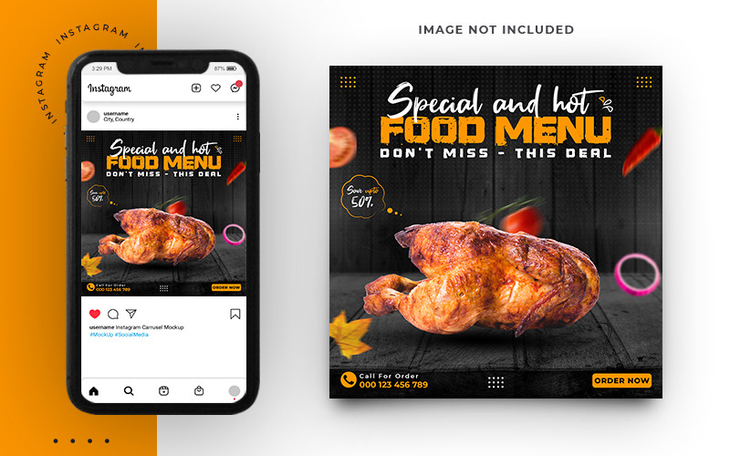 Modello di post di Instagram per i social media del ristorante di pollo